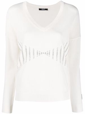 LIU JO cut out-detail V-neck jumper - White