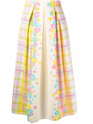 Boutique Moschino floral check-print skirt - Yellow