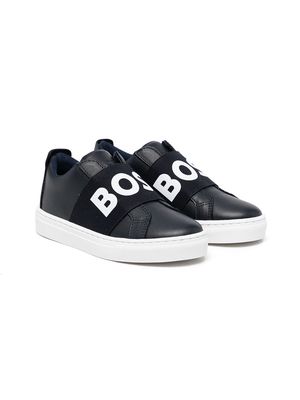 BOSS Kidswear logo-strap leather sneakers - Blue