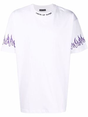 Vision Of Super embroidered-flames cotton T-shirt - White