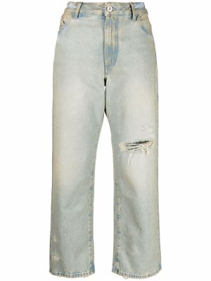The Attico distressed effect wide-leg jeans - Blue