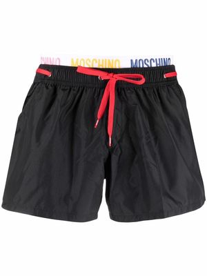 Moschino logo-waistband swim shorts - Black