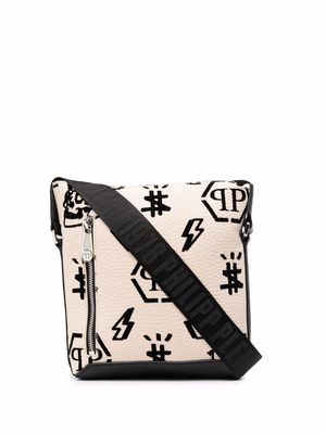 Philipp Plein flocked monogram-print messenger bag - Neutrals