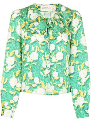 PortsPURE floral-print tied-neck blouse - Green