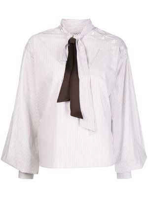 Kolor cotton striped knot-detail blouse - Brown