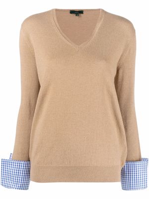 Jejia contrast-cuff knitted jumper - Brown