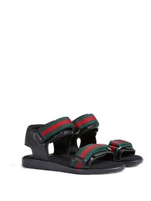 Gucci Kids Children's leather sandal with Web - Black