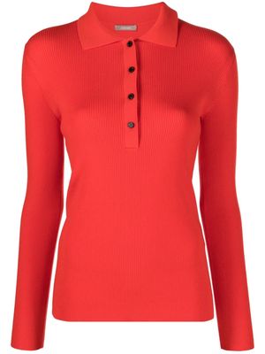 12 STOREEZ ribbed-knit long-sleeved polo top - Red