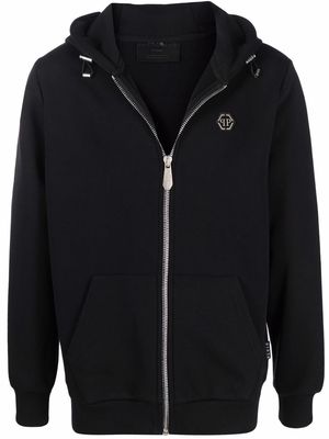 Philipp Plein embellished skull logo-print zip hoodie - Black