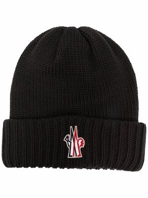 Moncler Grenoble logo-patch knitted virgin wool beanie - Brown
