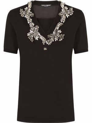 Dolce & Gabbana crystal-embellished V-neck T-shirt - Black