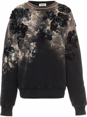 Miu Miu embroidered garment-dyed sweatshirt - Black