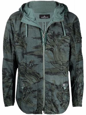 Stone Island Shadow Project patterned zip-up hooded jacket - Green