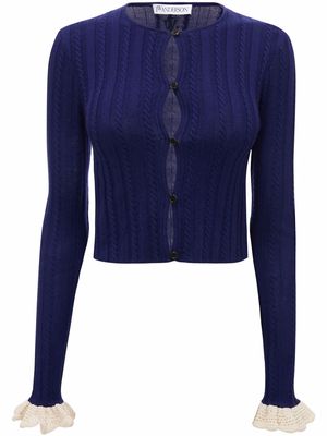 JW Anderson FITTED FRILL CUFF CABLE CARDIGAN - Blue
