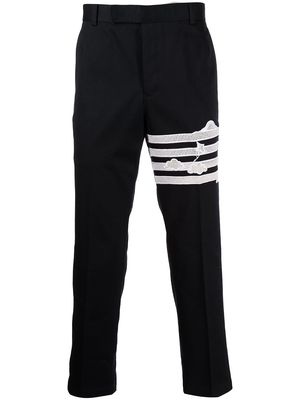 Thom Browne UNCONSTRUCTED CHINO TROUSER W/ 4BAR BRODERIE ANGLAISE IN SKY MOTIF - Blue