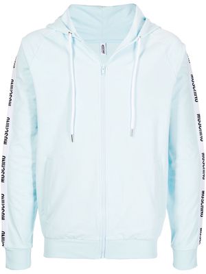 Moschino logo zipped drawstring hoodie - Blue