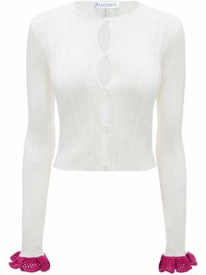 JW Anderson FITTED FRILL CUFF CABLE CARDIGAN - White