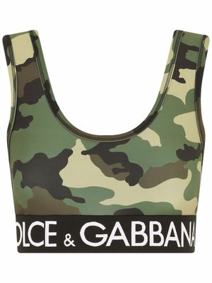 Dolce & Gabbana camouflage-print cropped top - Green