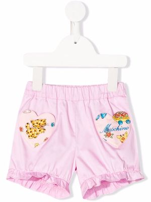 Moschino Kids logo-patch cotton shorts - Pink