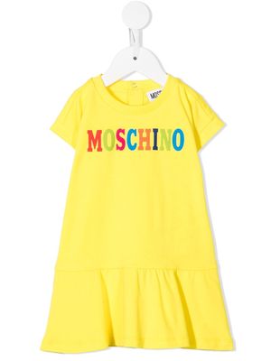 Moschino Kids flared logo-print T-shirt dress - Yellow