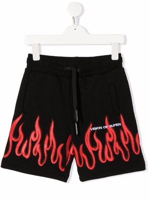 Vision Of Super Kids spray-flame drawstring shorts - Black