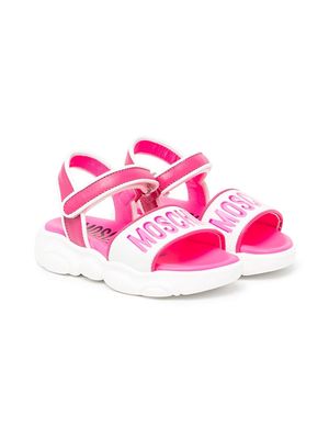 Moschino Kids logo-print touch-strap sandals - White