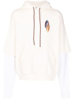 Marcelo Burlon County of Milan feather embroidery layered-sleeve hoodie - Neutrals