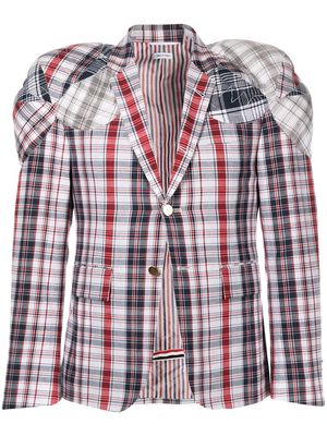 Thom Browne STACKED SHOULDER PADS SPORT COAT IN FUNMIX STRIPE LOOK PLAID - Red