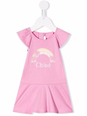 Chloé Kids rainbow logo-print T-shirt dress - Pink