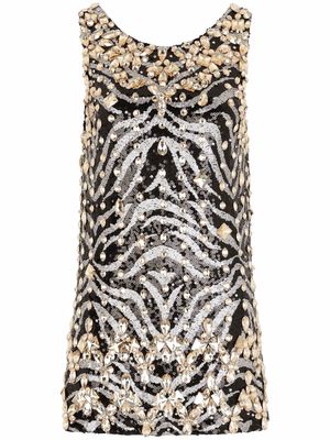 Dolce & Gabbana crystal-embellished sequinned mini dress - Neutrals