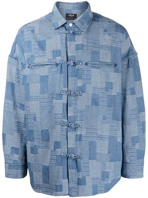 FIVE CM patchwork-print toggle-fastening jacket - Blue