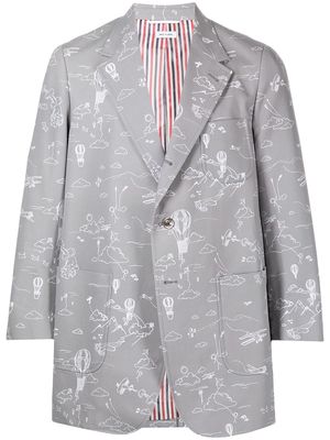 Thom Browne UNCONSTRUCTED OVERSIZED SACK SPORT COAT - FIT 2 - W/ PRINTED SKY MOTIF IN COTTON CANVAS - Grey