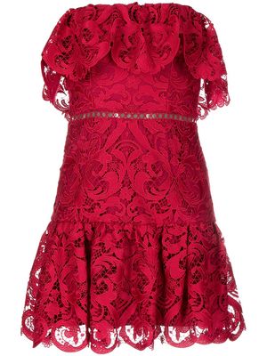 Monique Lhuillier strapless lace-ruffled mini dress - Red