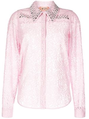 Nº21 studded-detailing lace shirt - Pink