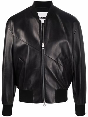 Jil Sander leather zip-up bomber jacket - Black