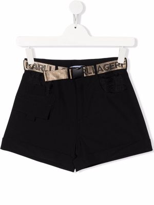 Karl Lagerfeld Kids TEEN logo-belt fitted shorts - Black