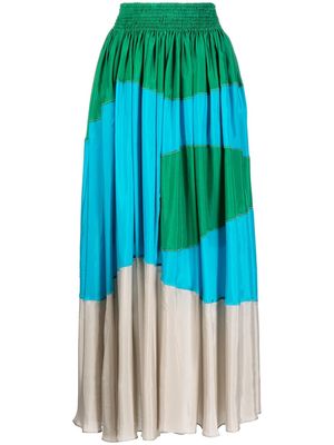 Kolor pleated colour-block maxi skirt - Green