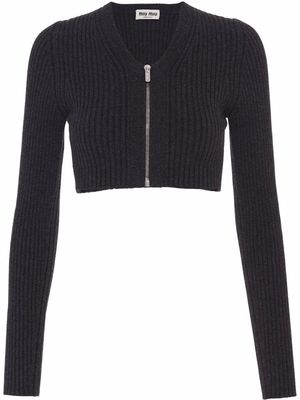 Miu Miu ribbed knit zip-front cashmere cardigan - Grey