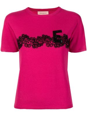 ERMANNO FIRENZE logo-beaded fine-knit T-shirt - Pink