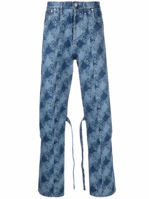 Kenzo Tiger-print straight-leg jeans - Blue