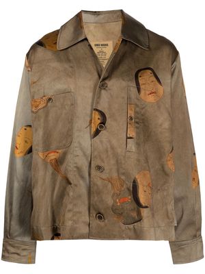 Uma Wang face-print satin shirt jacket - Brown