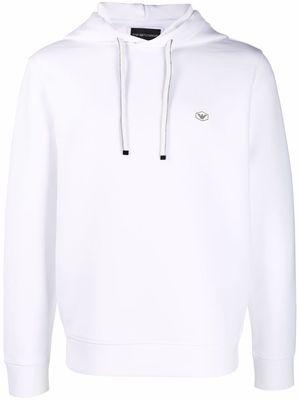 Emporio Armani long-sleeved logo patch hoodie - White