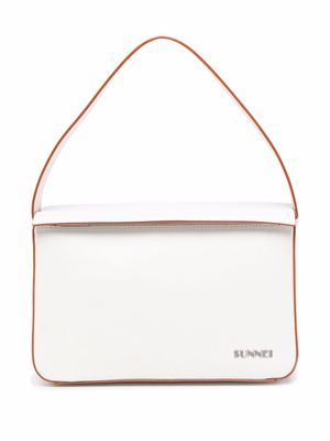 Sunnei logo-plaque leather tote bag - White