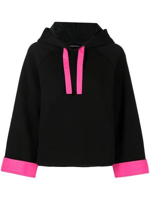Emporio Armani colour-block embroidered logo hoodie - Black