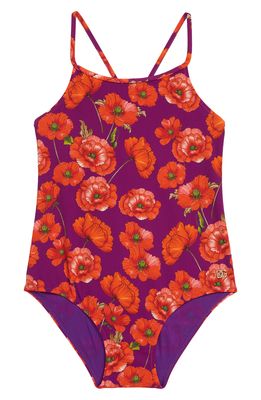 Dolce & Gabbana Kids' Poppy Print One-Piece Swimsuit in Hp3Iw Papaveri Fdo Viola