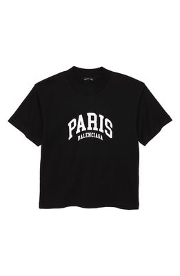 Balenciaga Kid's Cities Paris Logo Cotton T-Shirt in Black White