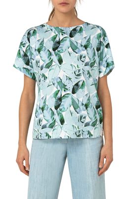 Akris punto Leaf Print Cotton T-Shirt in 071-Bleached Denim-Multicolor