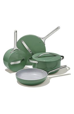 CARAWAY Non-Toxic Ceramic Non-Stick 7-Piece Cookware Set with Lid Storage in Sage