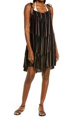 Elan Tiered Stripe Cover-Up Dress in Black Stripe