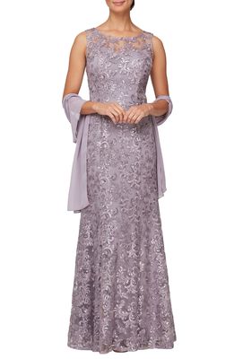 Alex Evenings Sequin Sleeveless Gown with Shawl in Wisteria